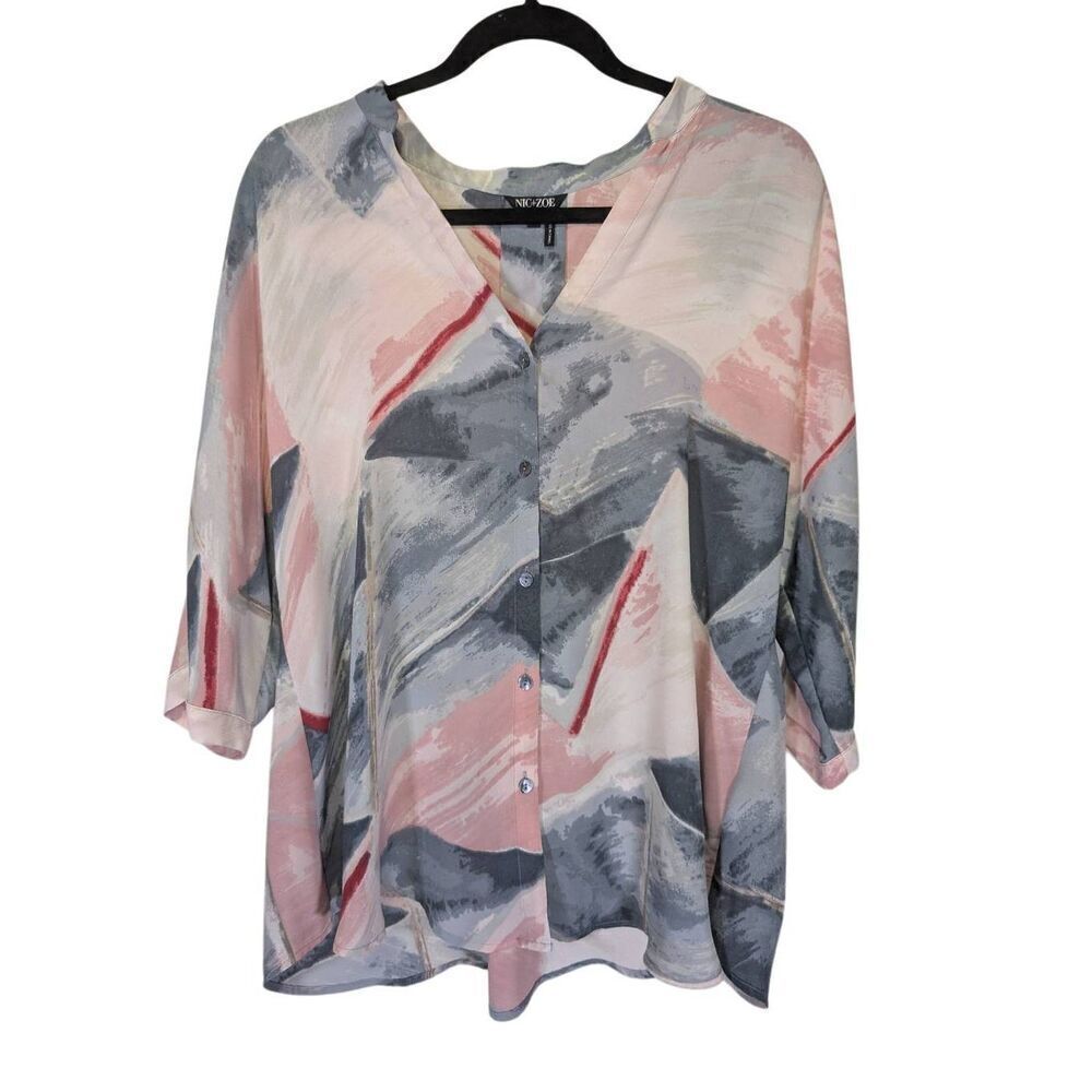 NIC + ZOE Water Print Button Up Blouse Women's Large
